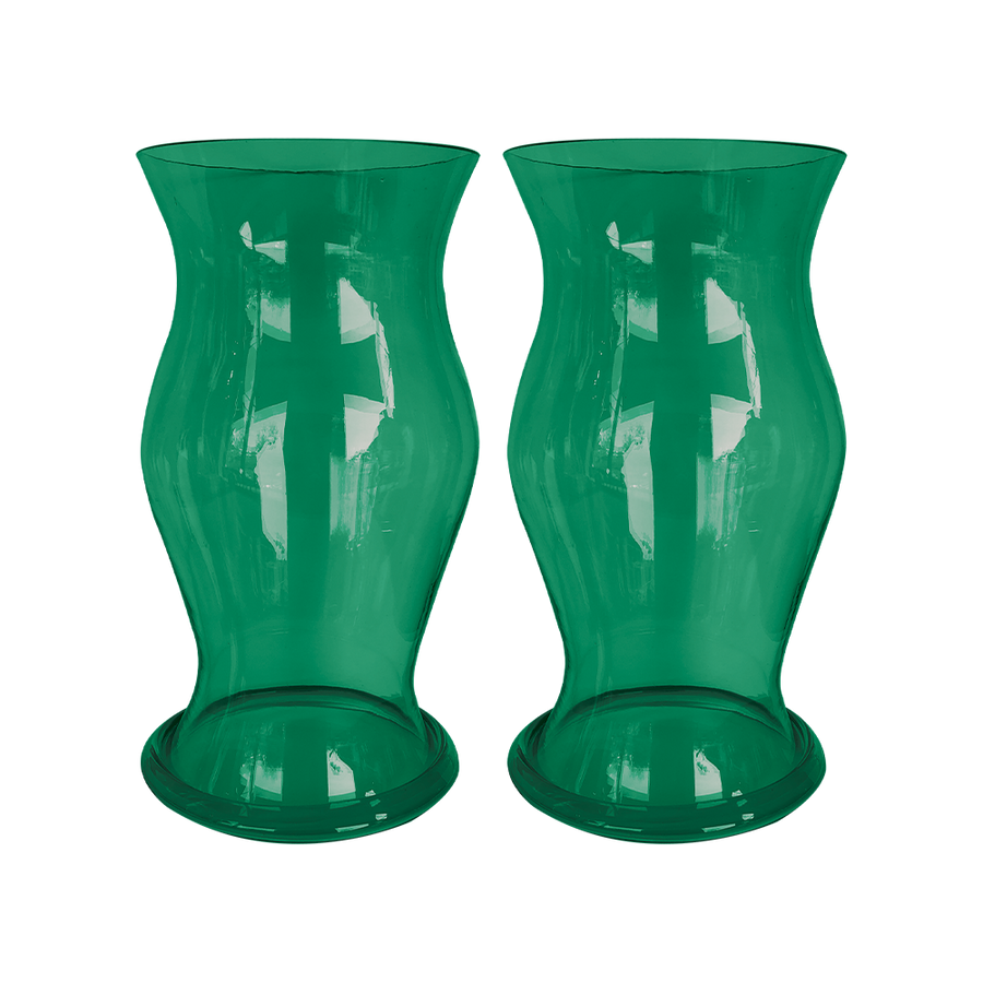 Green Glass Hurricanes Set of 2