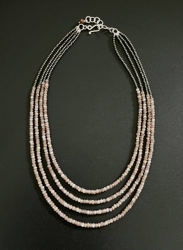 4 Strand Mauve Moonstone Pyrite Necklace