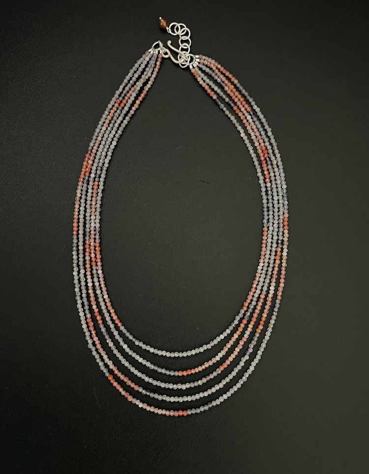 5 Strand Quartz Iolite and Carnelian Necklace