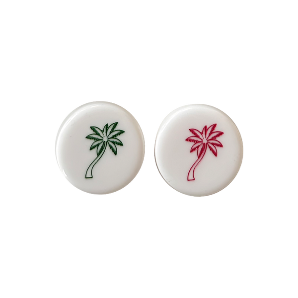 Backgammon Men - Palm Tree White with Pink & Green Accent - Custom Game Tables