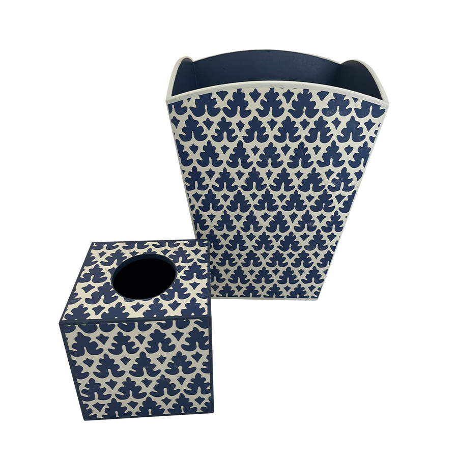 New Navy Quadrille Volpi Bin + Tissue Holder