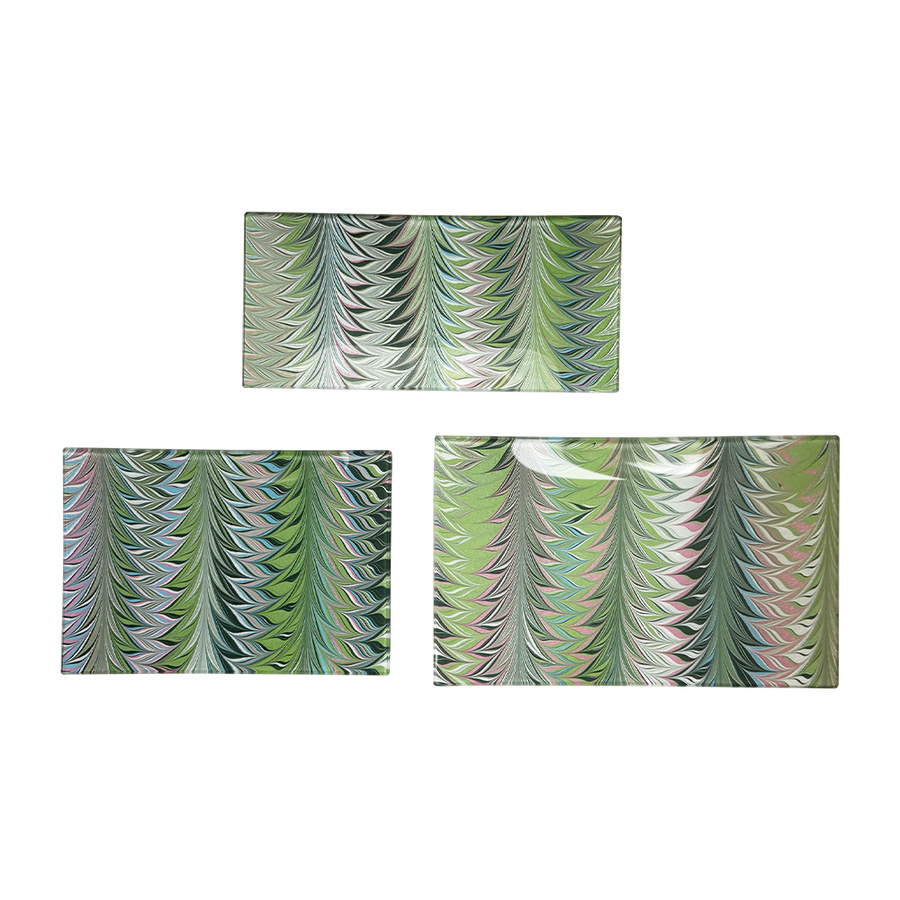 5 x 8 Pink Green Feather Glass Tray