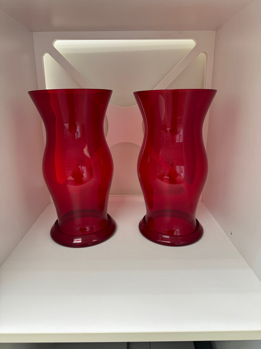 Ruby Red Glass Hurricanes Set of 2