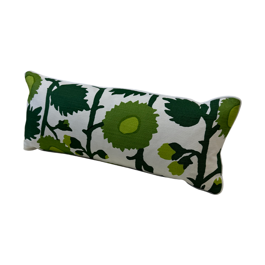 Quadrille Zinnias in Greens Lumbar Pillow 11x 24