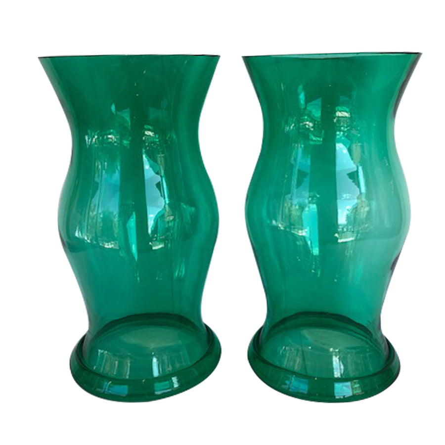 Green Glass Hurricanes Set of 2