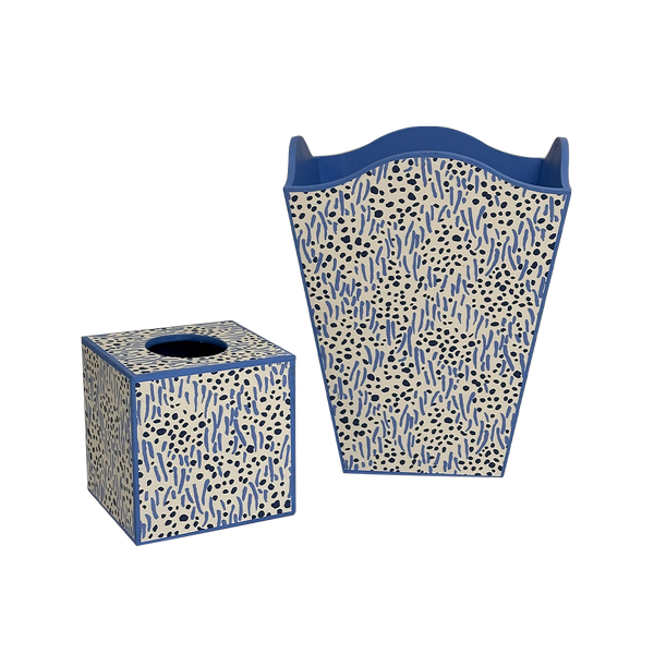 Quadrille Trilby New Blue Baroque Scallop Bin + Tissue Holder - Art, Trays and Accessories