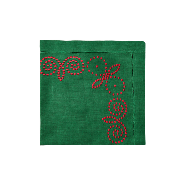 Emerald Henna Embroidered Napkins Set of 8 - 2024 holiday gift guide