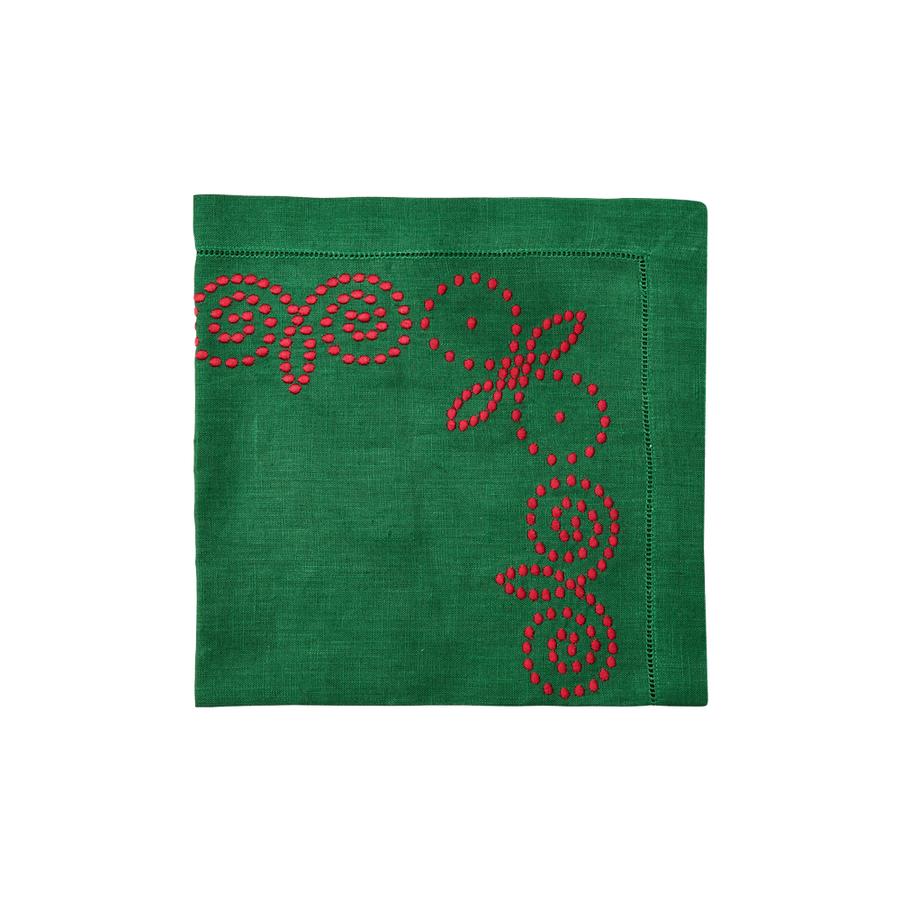 Emerald Henna Embroidered Napkins Set of 8